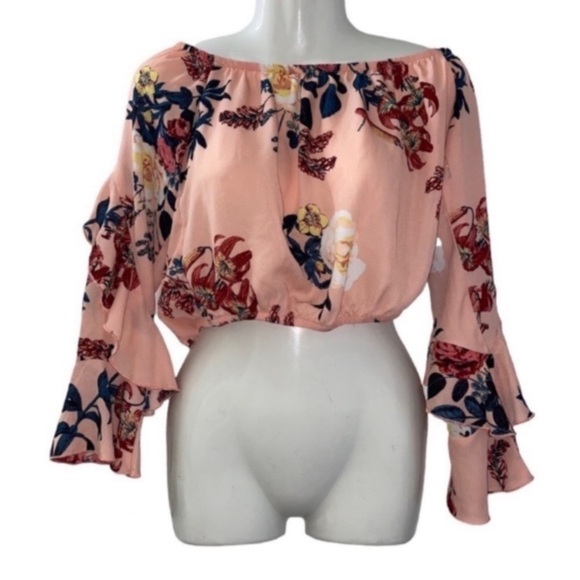 Charlotte Russe Tops - Charlotte Russe Floral Ruffle Sleeve Crop Top Blouse Juniors / Women’s Small
